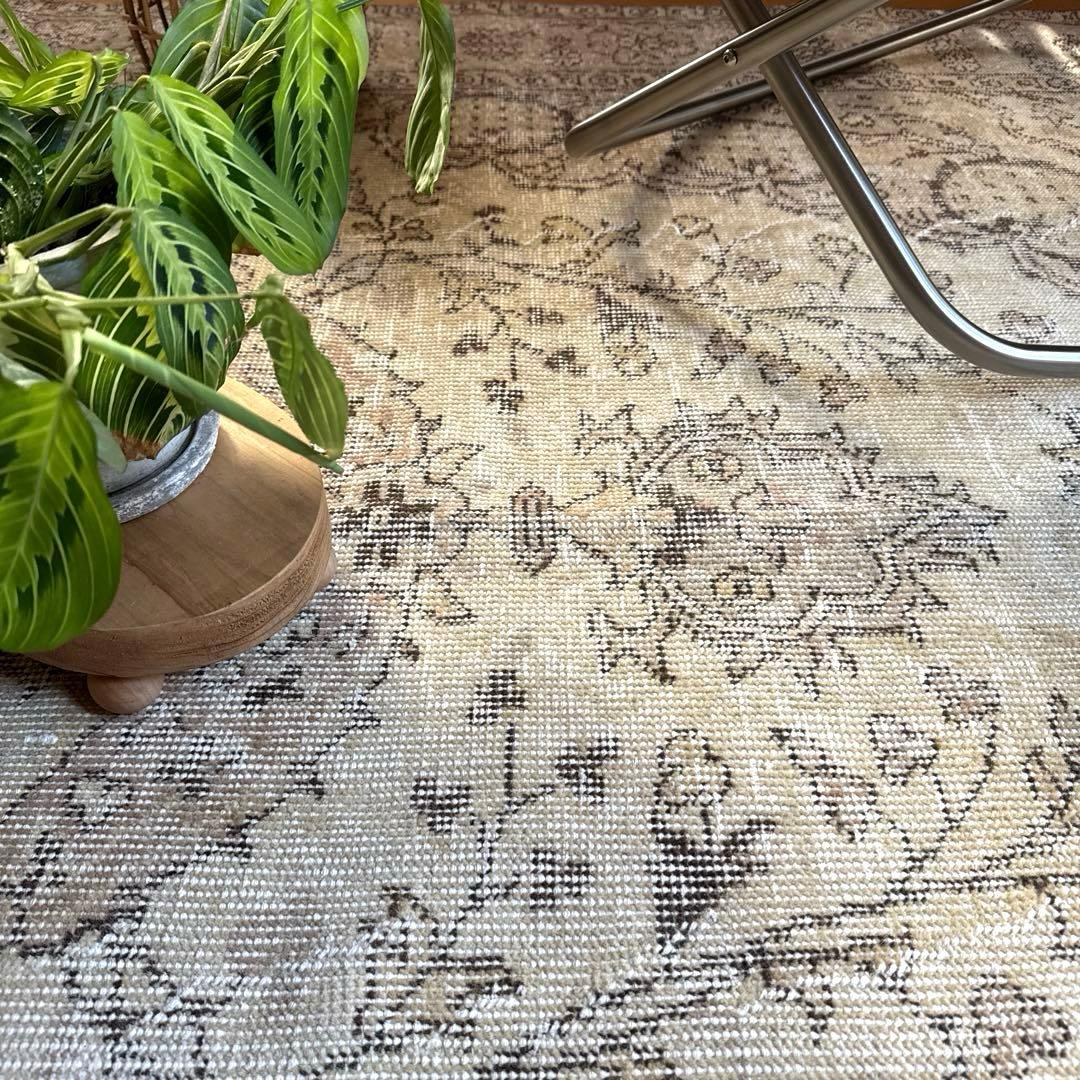 超大判168×263ナチュラルクリームブラウン　メダリオントルコヴィンテージラグ