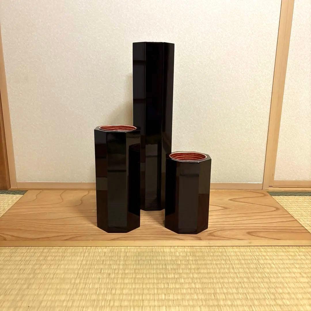 75 美品　短三管筒　3本セット　溜塗り　華道　格花　花器
