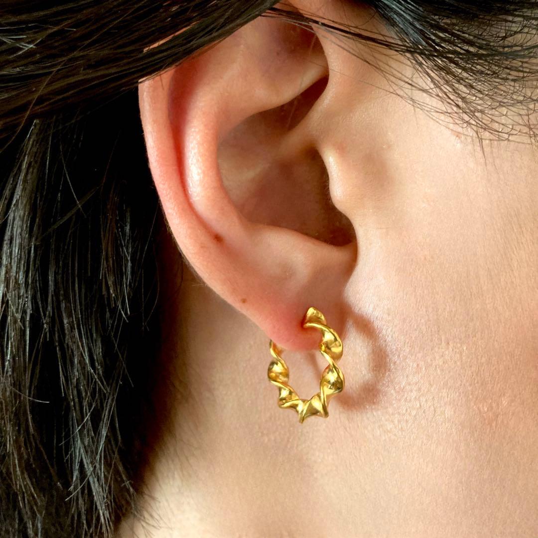 両耳　ゴールド　21mm フープピアス　18k BWL シルバー925