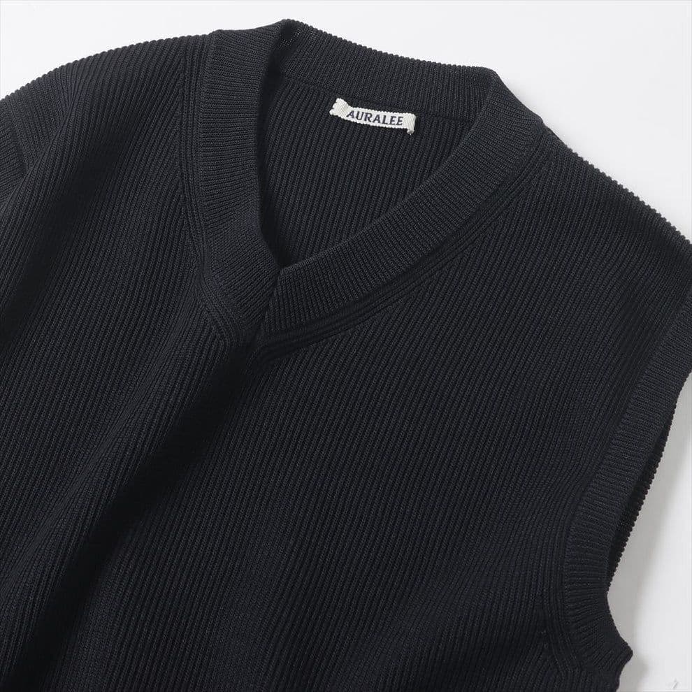 新品 AURALEE FLAT YARN RIB KNIT VEST 黒 4