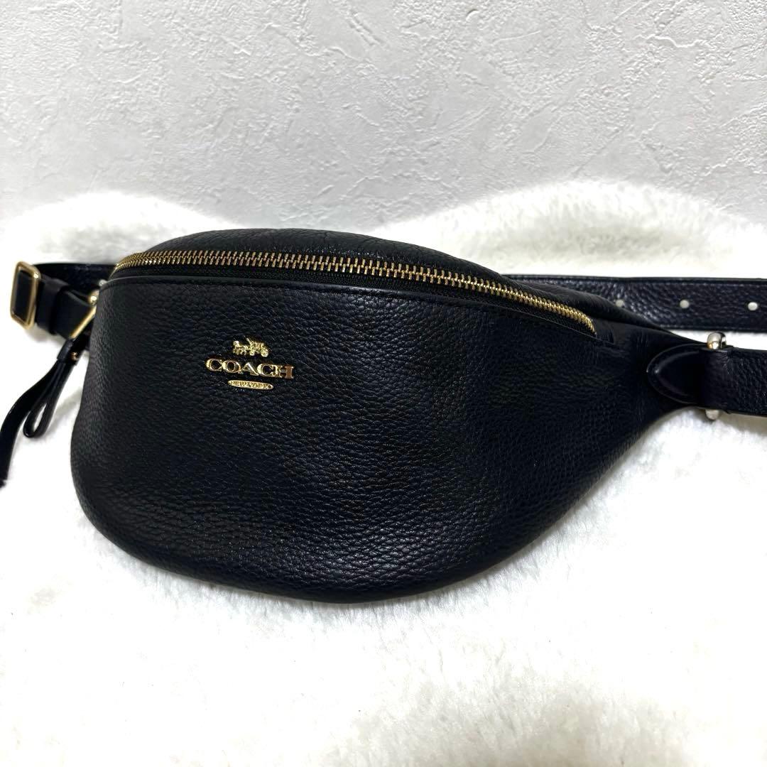 【希少】COACHコーチ　ブラック　レザー　ボディバッグ　ウエストバッグ