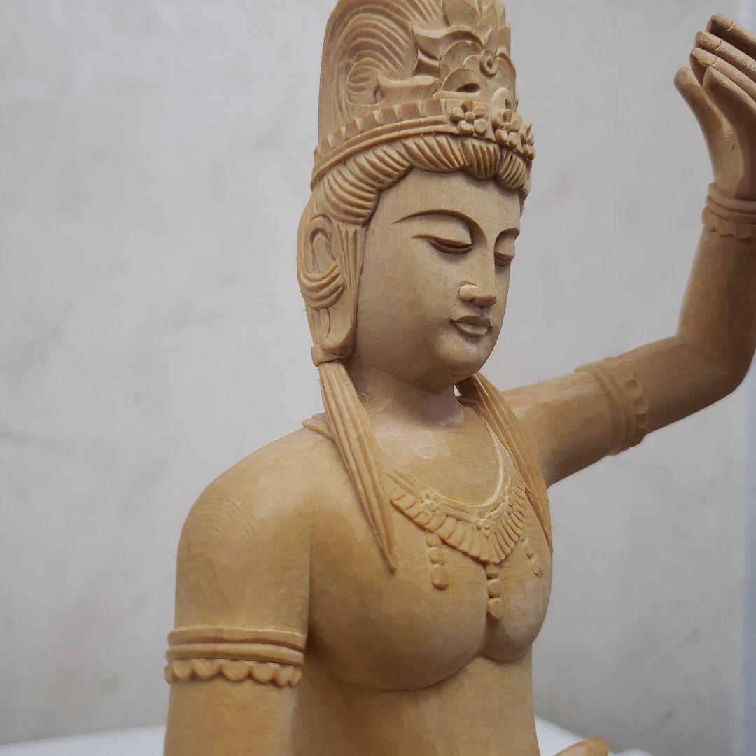 新彫り　特価　美しい仏像です◆金運ヒバ材 弁財天◆秘部バチ付き２８cm