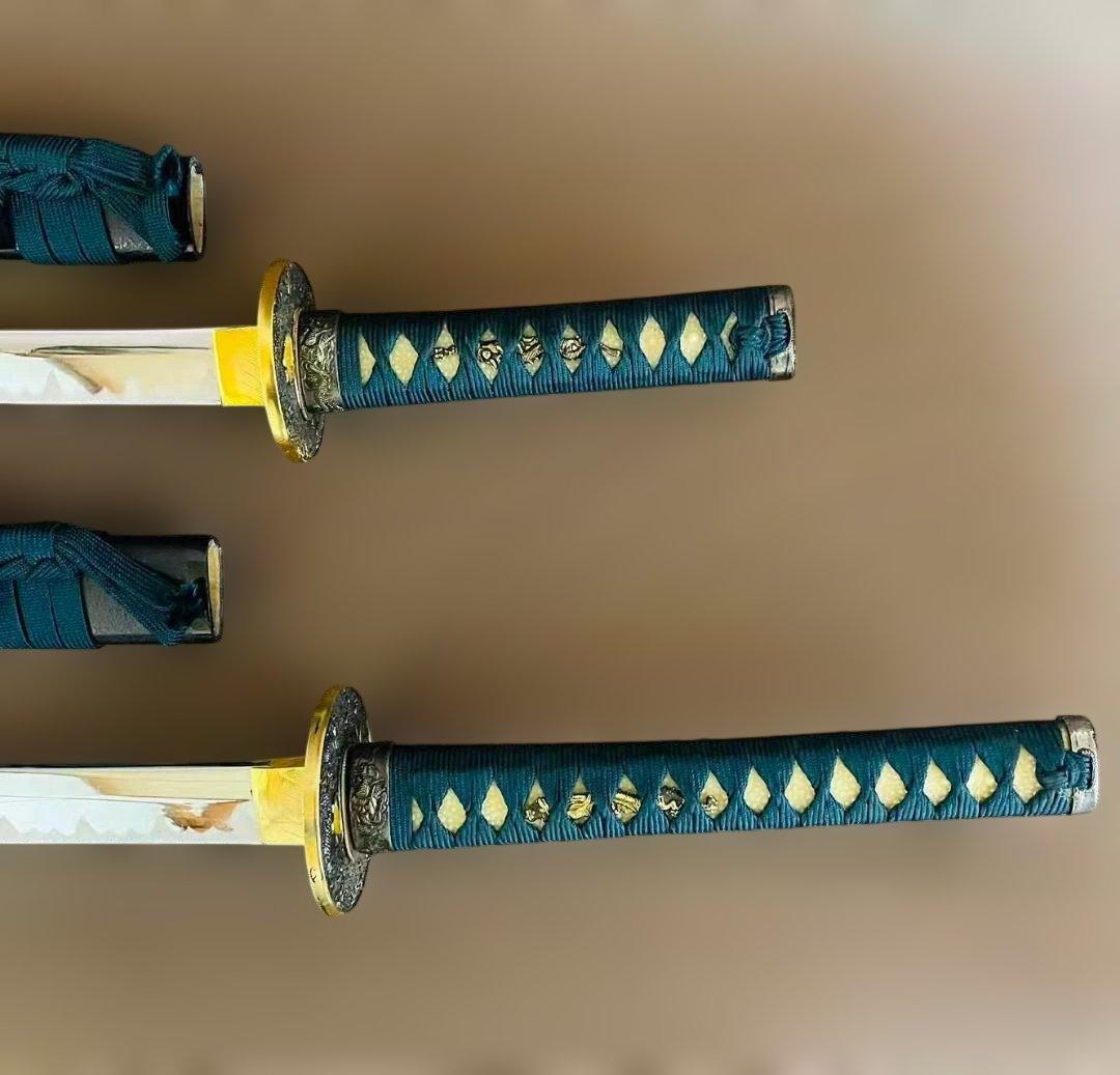 高級模造刀　居合刀　のたれ刃紋　2本セット　打刀　脇差　インテリア （刀4）