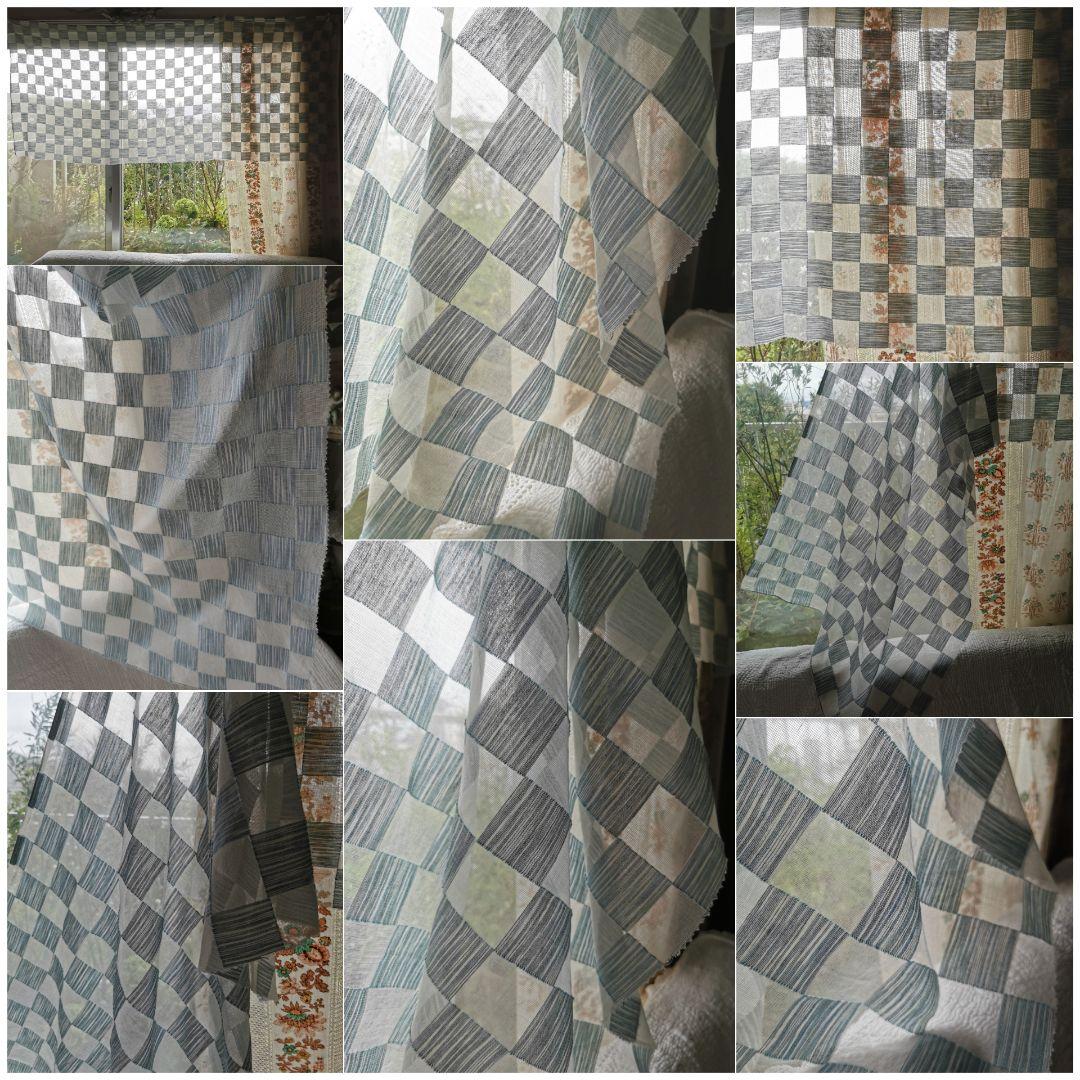 英国ヴィンテージ ノッティンガムレース最高峰マドラスカーテン ダミエ市松格子模様