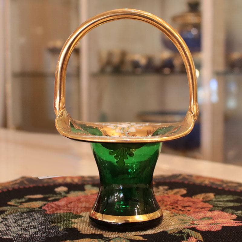 ムラーノガラス 金彩バスケット 24K装飾 イタリア製 緑 223-249