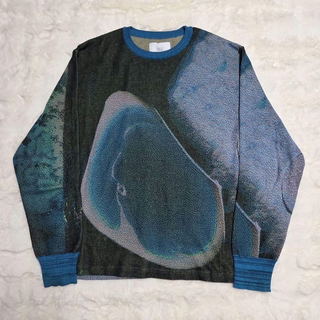 HATRA 総柄　コットン　ニット　ブルー