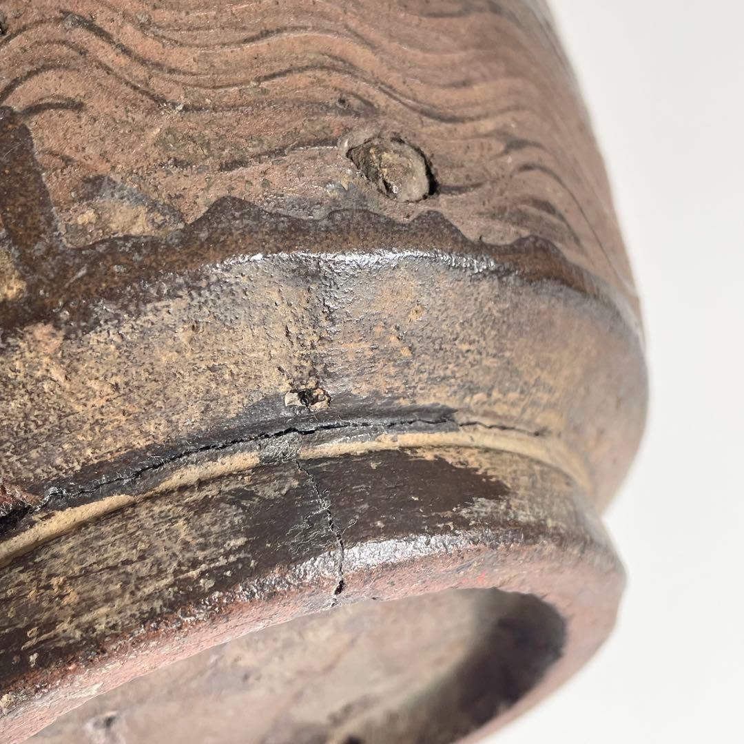 南蛮？ 櫛目波状文壺 ニュウ多い 状態考慮 検）古備前 古信楽 お歯黒壺