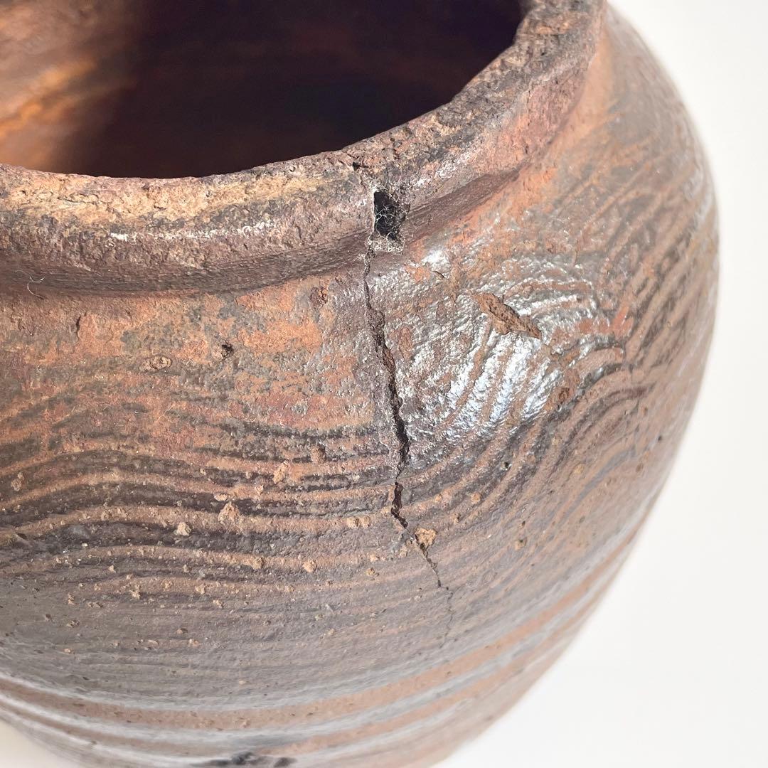 南蛮？ 櫛目波状文壺 ニュウ多い 状態考慮 検）古備前 古信楽 お歯黒壺