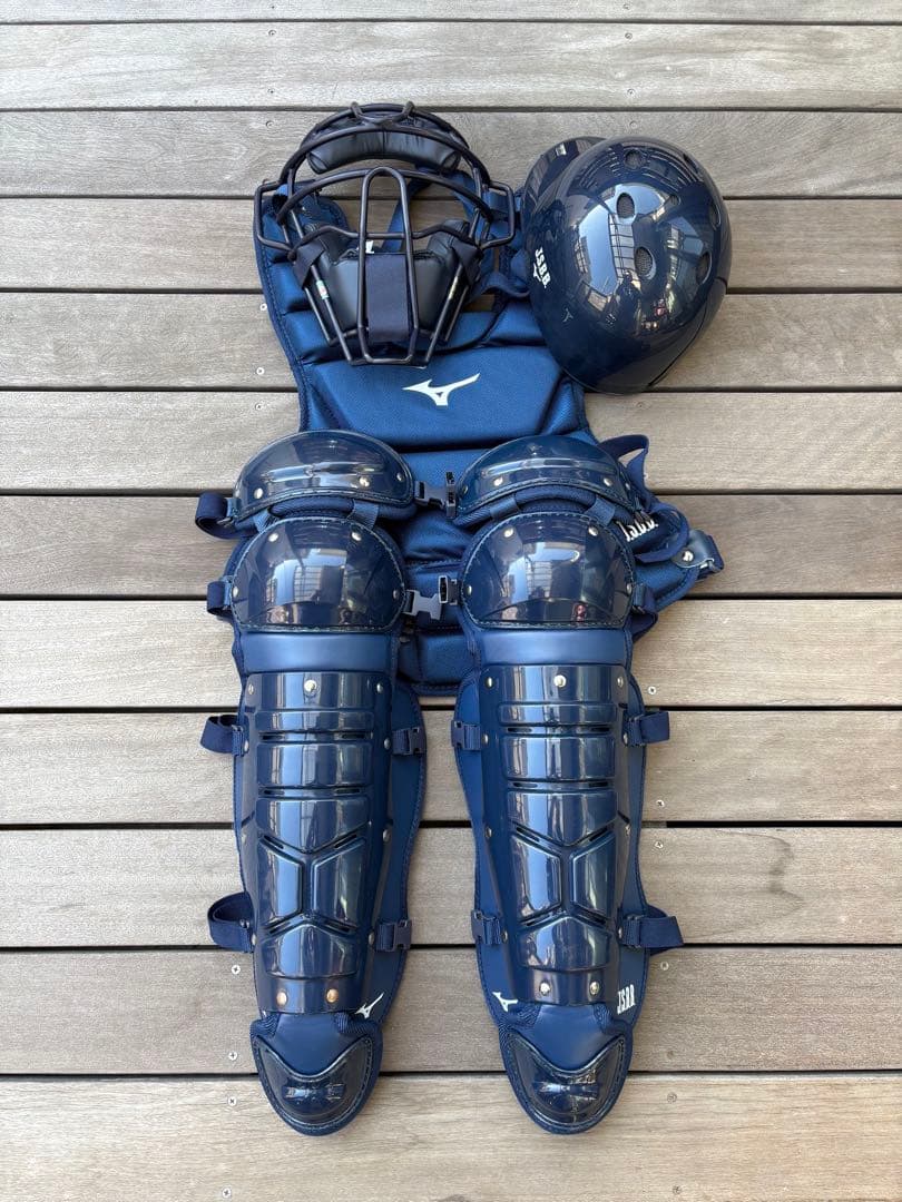 【新品未使用】ミズノ軟式用キャッチャー防具3点＋ヘルメット付き　収納袋付き