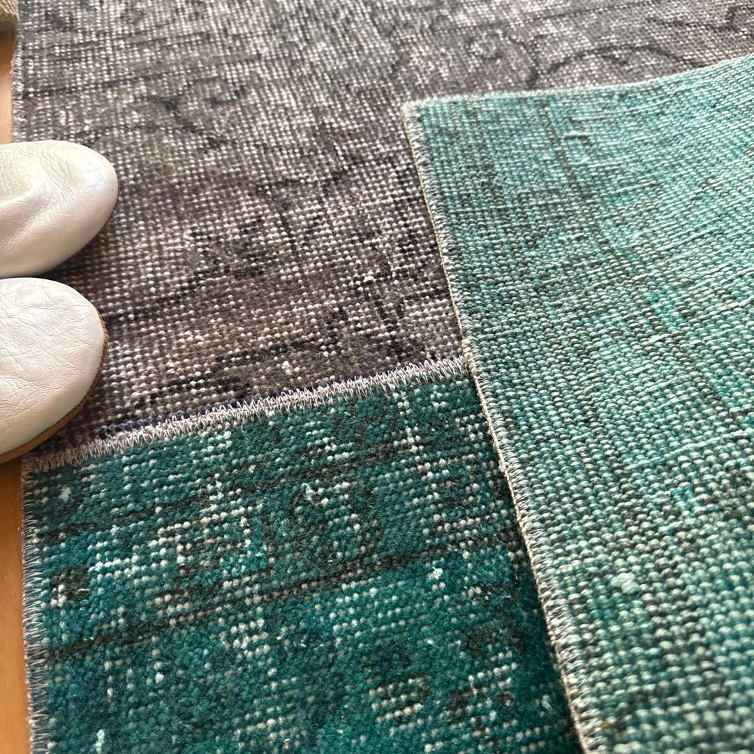 67.5×119パッチワーク　ブルーグリーン×グレイ　トルコヴィンテージラグ