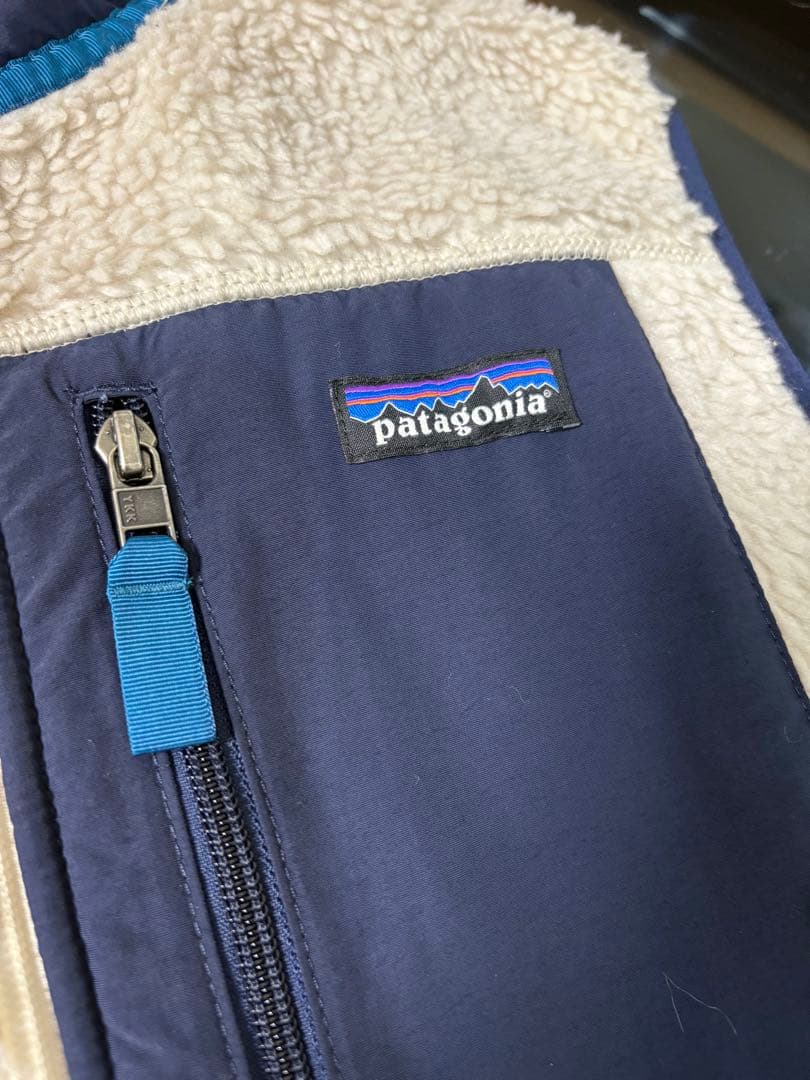 [美品]patagonia パタゴニア フリースベスト ホワイト/ネイビー M