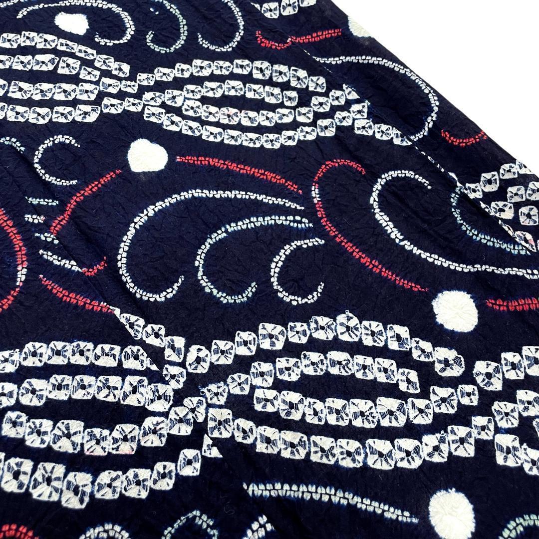 有松鳴海絞り 夏着物 浴衣 綿 斜め縞 濃紺 手縫い仕立て A-2314