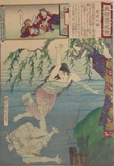 浮世絵版画、東繪畫夜競（岡崎水練) 橋本周延画、明治19年出版