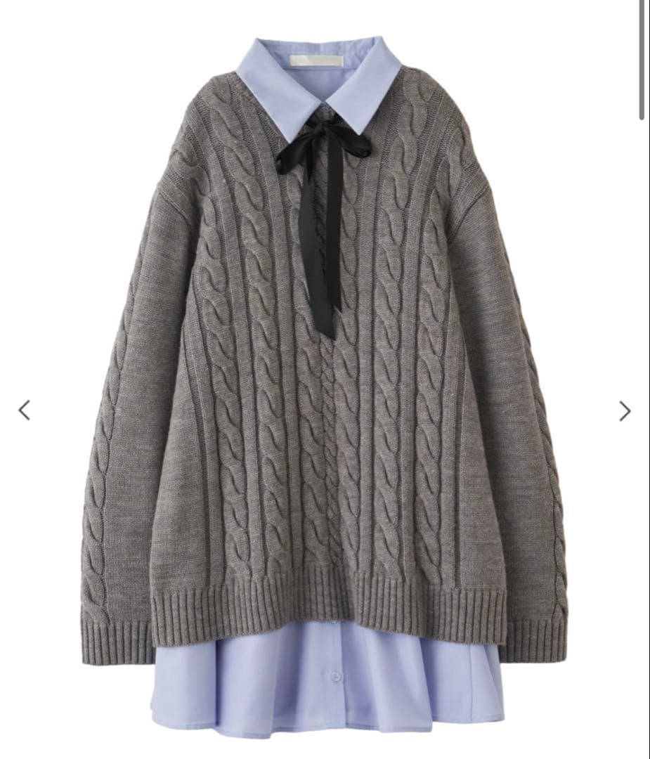 LILLIAN CARAT/リリアンカラットケーブルニット＆シャツミニワンピース