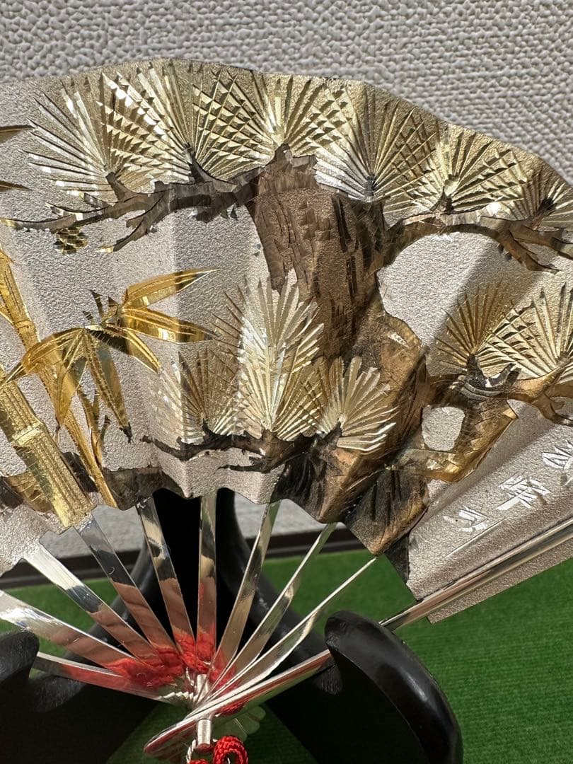 純銀製飾り扇　武峰作　純銀細工