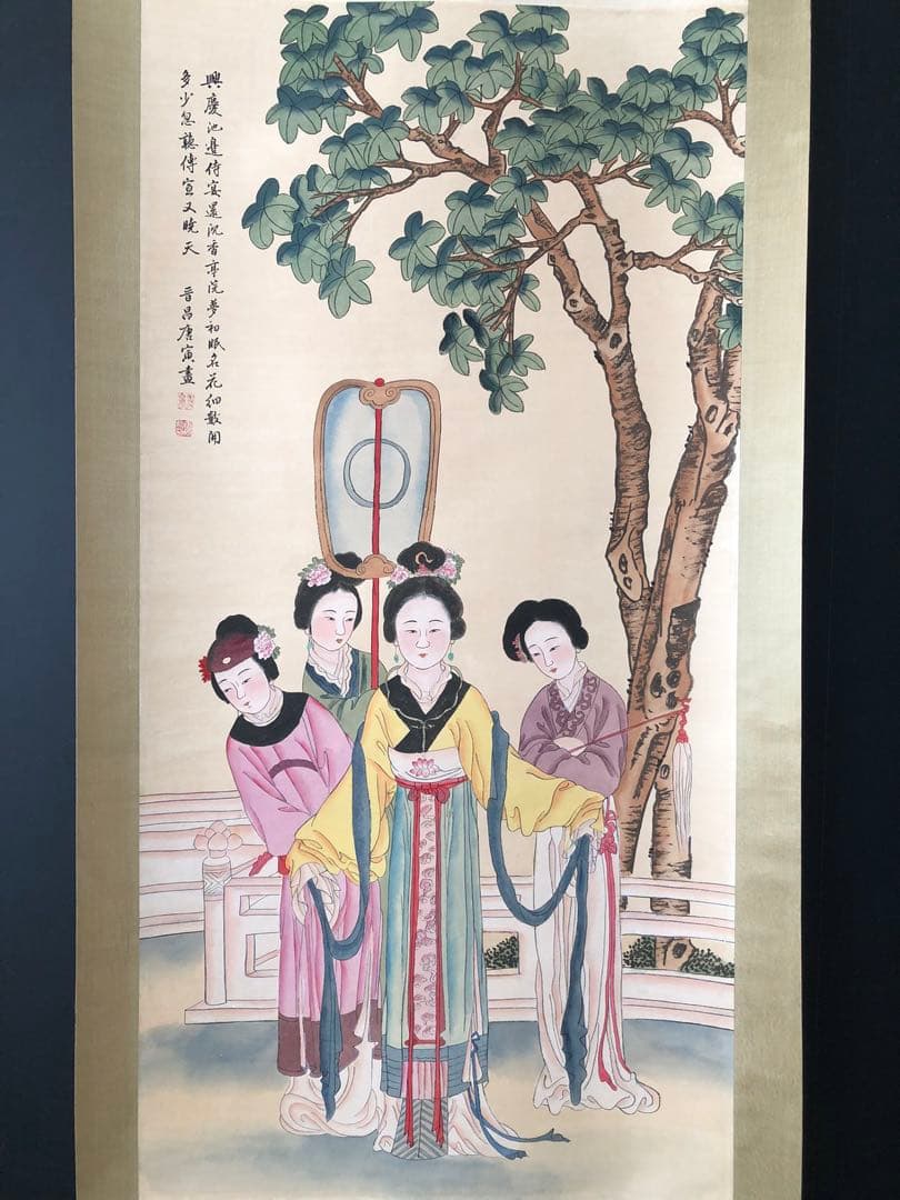 唐寅 人物画 掛け軸 手描き 中国美術 絵画 書画 仕女図 人物図 インテリア