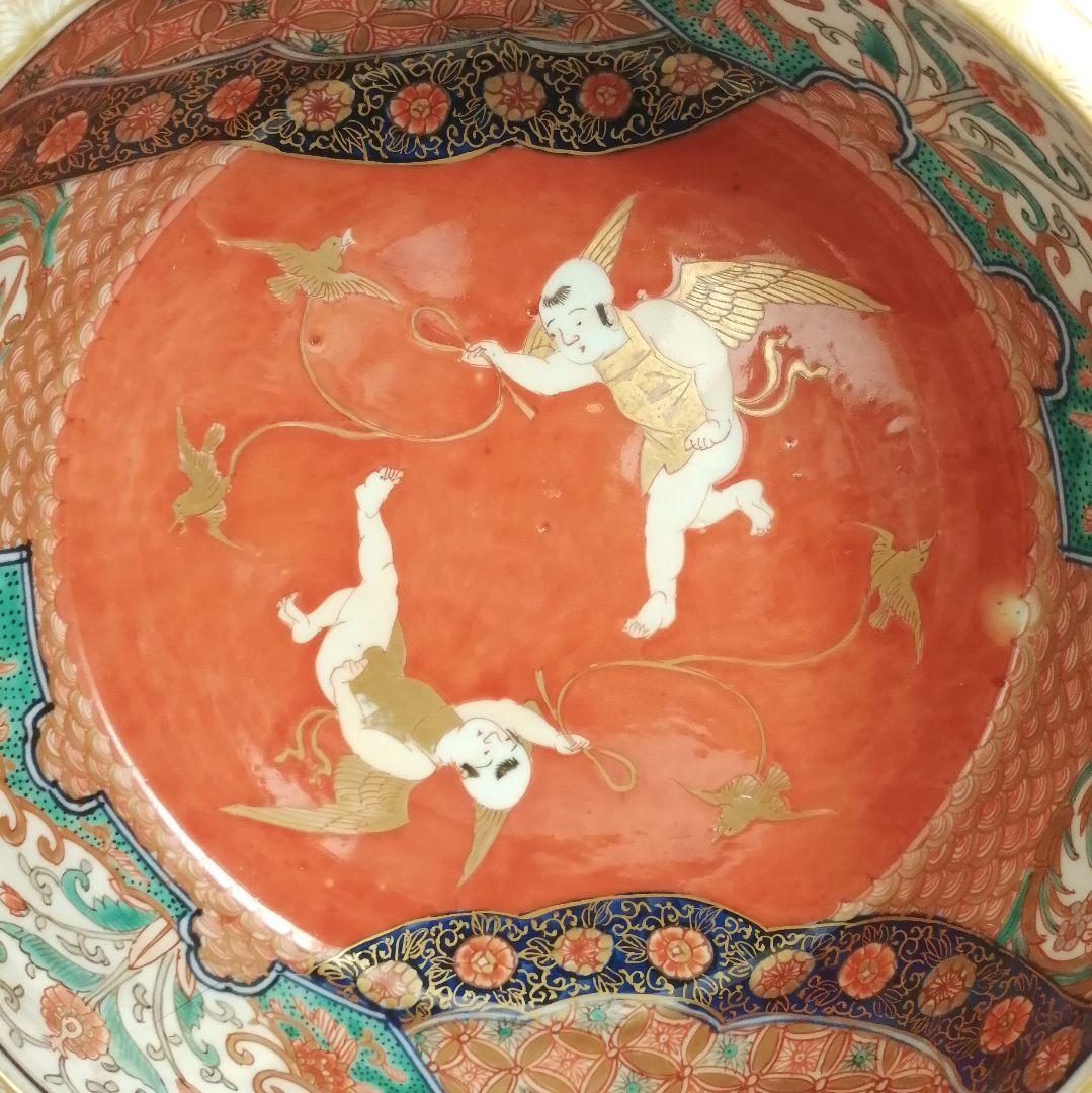 古伊万里　天使図　色絵　エンジェル　富貴長春　10角　大鉢