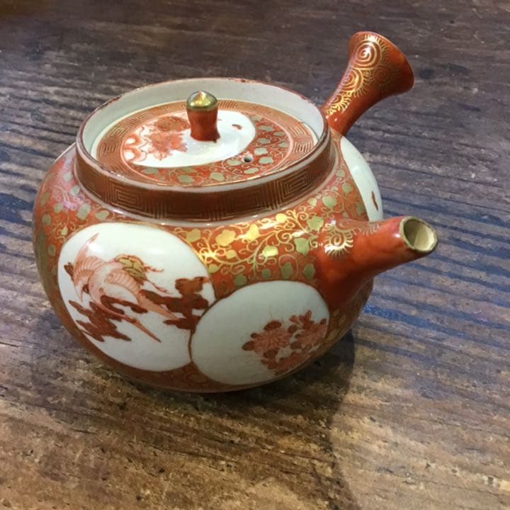 小野窯　赤絵細密画唐人急須　茶具　江戸時代　九谷焼