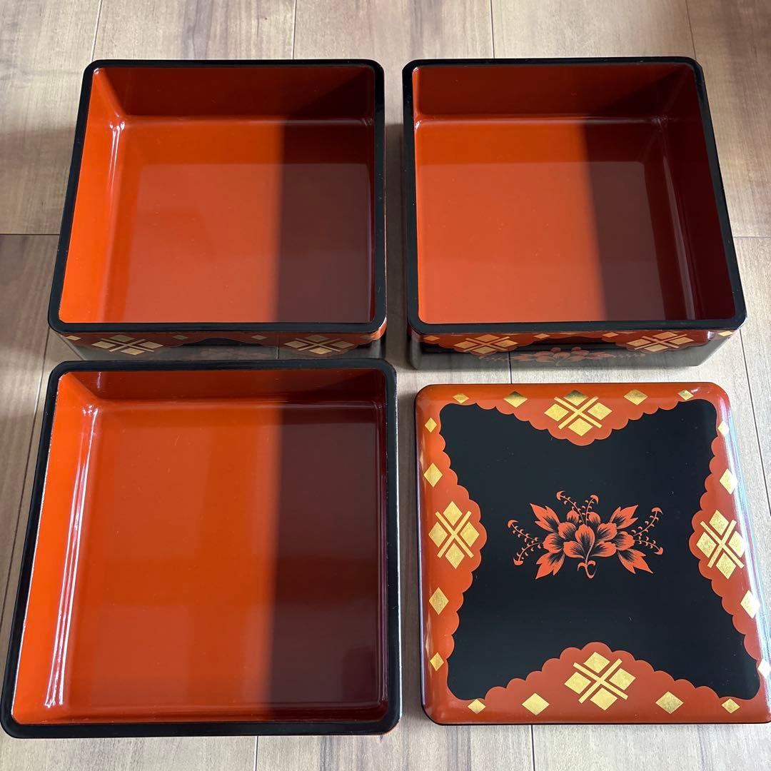 岩手県 丸三漆器 秀衡塗 三重箱 6.5寸 牡丹