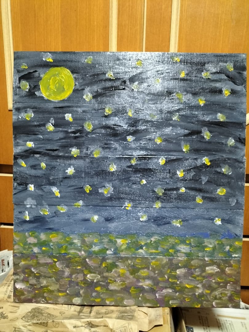 オリジナルイラスト　油絵　背景画　風景画　夜空