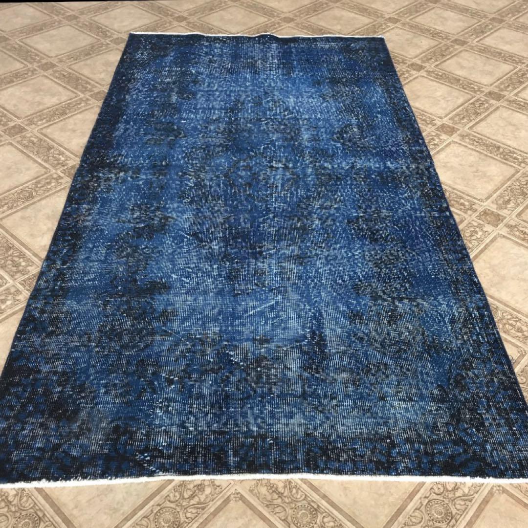 ブルーオーバーダイ　ヴィンテージラグ　トルコラグ