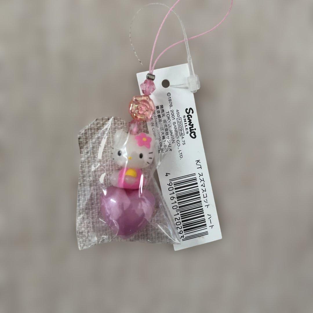 ♡ハートの鈴 ベル ハローキティ ストラップ ピンク ローズビーズ付き