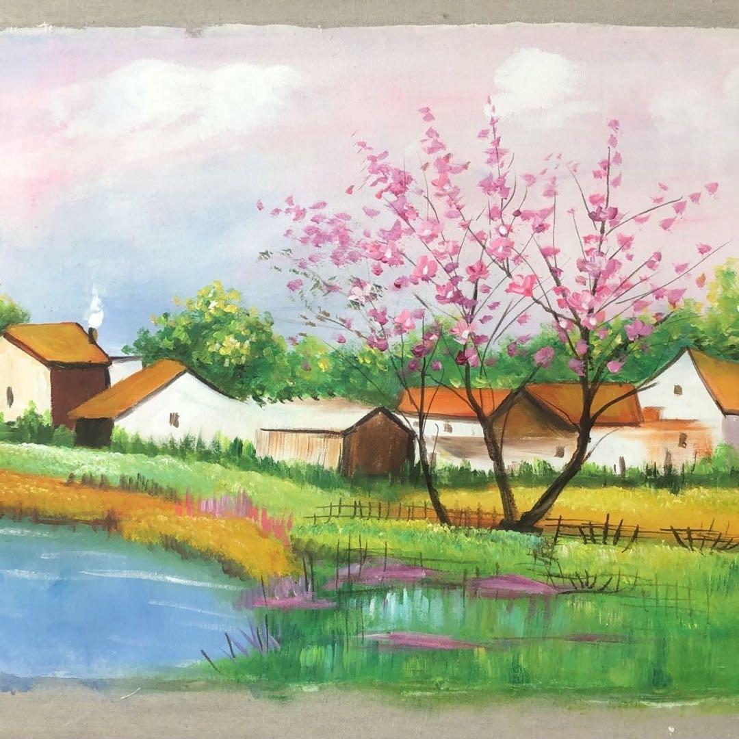 手描き 水彩油画 中国風景画 吴冠中 作品掲載図 約100×72cm