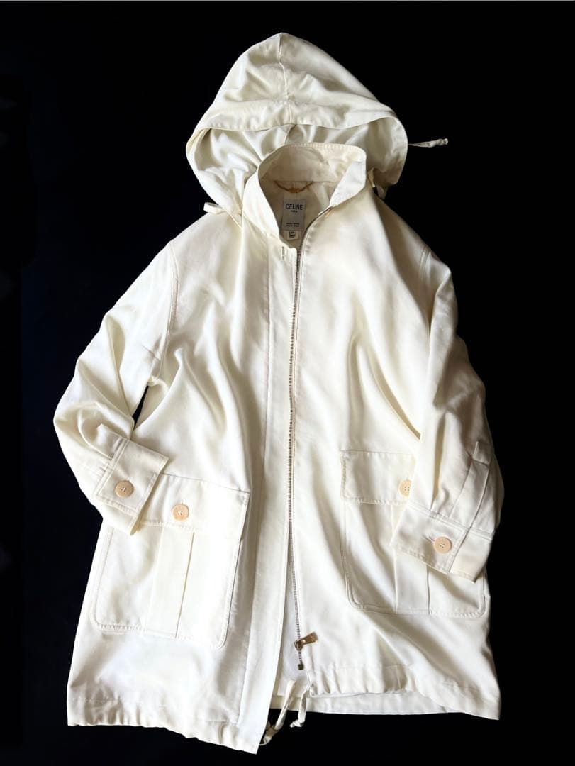 90s CELINE フーデッドコート ホワイト ヴィンテージ