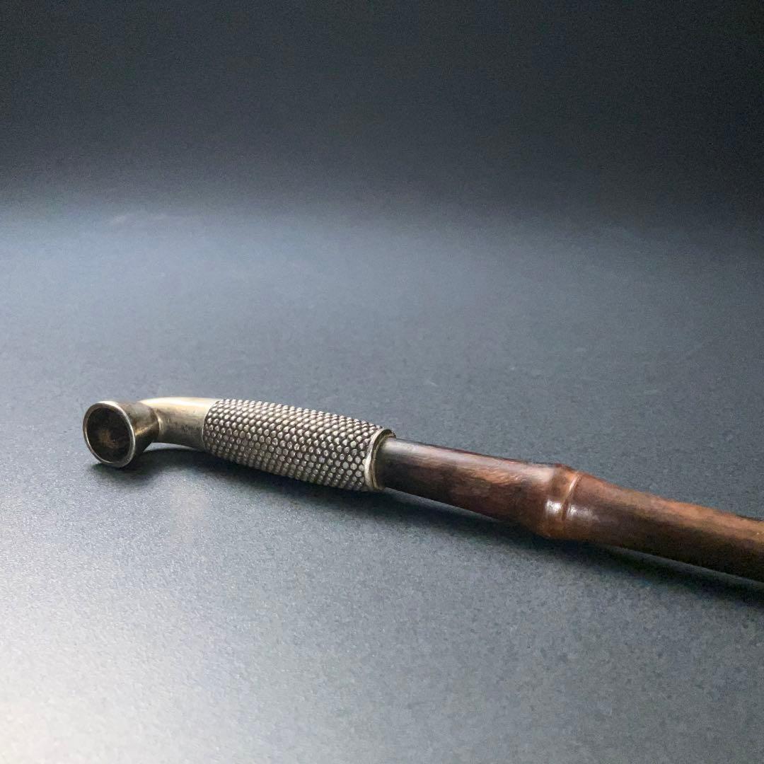 銀製煙管　霰文　キセル　アンティーク　骨董　6R1256お2