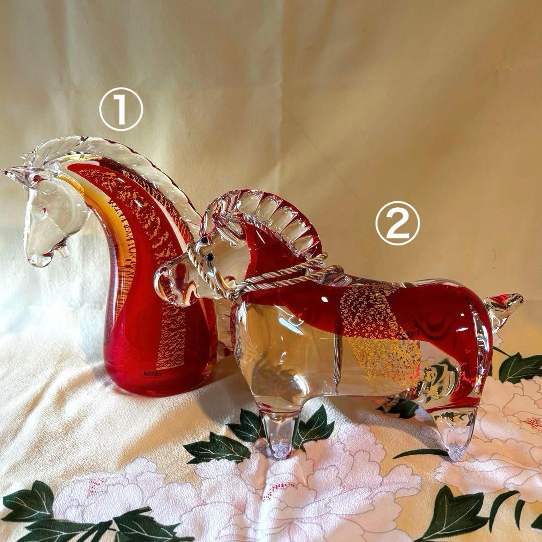 Multi Glass ガラスの馬の置物　2セット