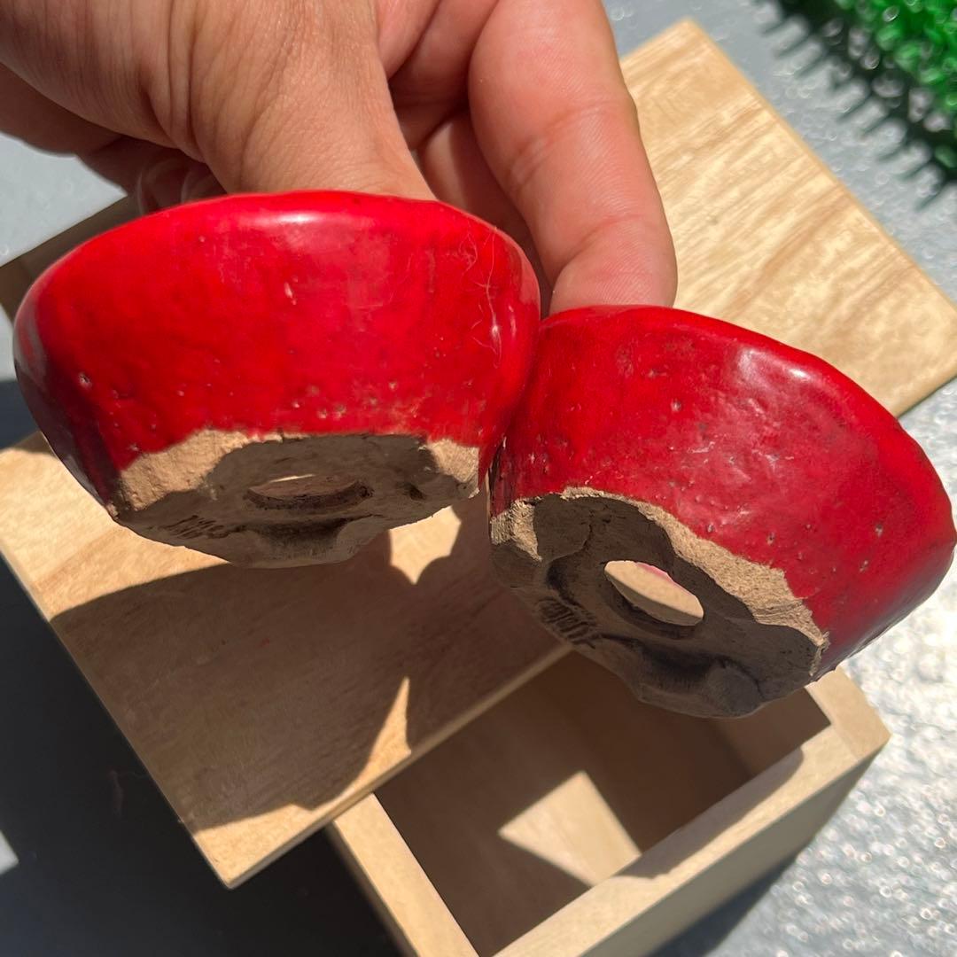 598.豊千 鶏血釉丸鉢2点 箱布付 盆栽鉢 山野草鉢 豆鉢 6.1*2.8cm