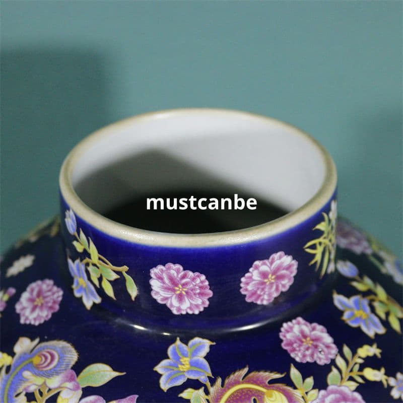 清康熙官窯藍底鳳凰紋将軍缶 景徳鎮 陶磁器 装飾品 現代工芸品 美術品 置物