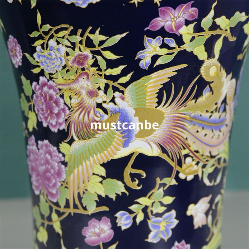 清康熙官窯藍底鳳凰紋将軍缶 景徳鎮 陶磁器 装飾品 現代工芸品 美術品 置物