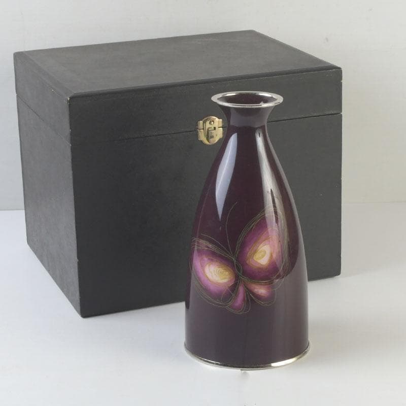 七宝焼　田村七宝工芸　蝶文瓶　花瓶　箱付　V　9893A