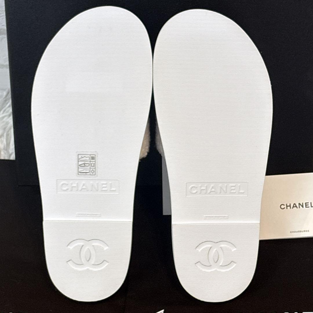 【未使用】　シャネル　パール　ココマーク　ツイード　フラットサンダル　24S