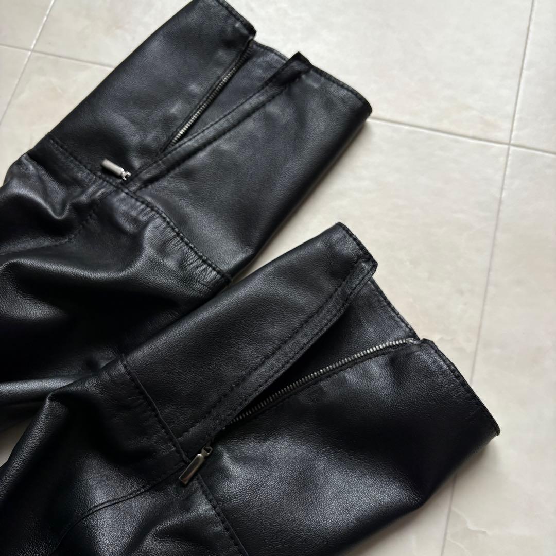 美品・特大✨23区 ノーカラーラムレザージャケット 黒 48 ゆったり