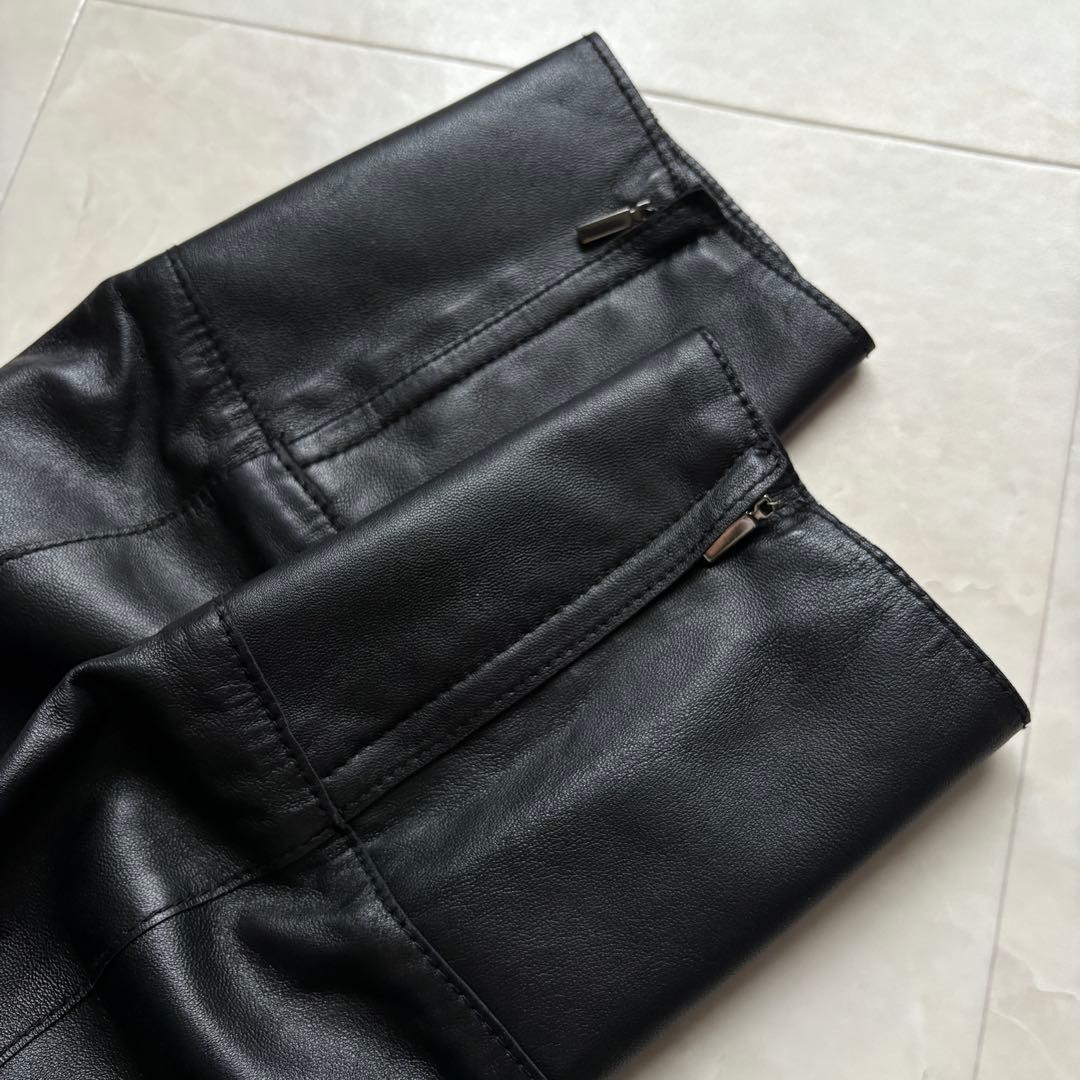 美品・特大✨23区 ノーカラーラムレザージャケット 黒 48 ゆったり