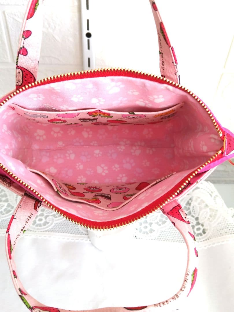 チャッピーA4対応猫柄トートバッグ持手付き20cmFポーチコットンこばやし