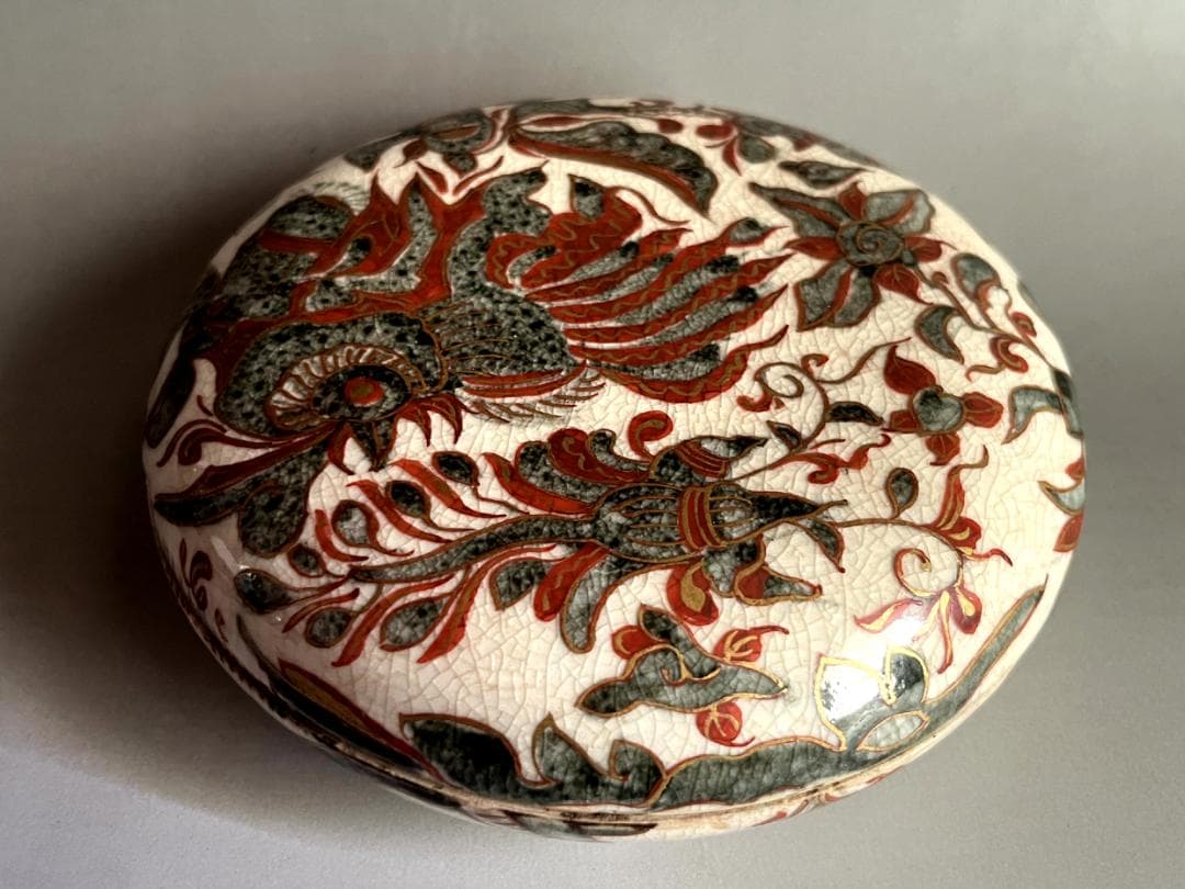 蓋物■明代 呉須赤絵 喰籠 鳳凰 瑞鳥 貫入 果盒 五彩 古玩 極上品 骨董■