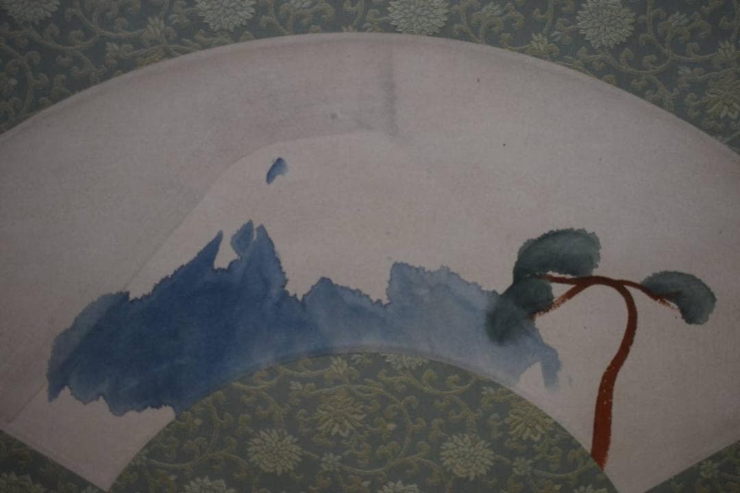 真作/竹内鳴鳳/扇面/富士に松図/杉題箱付/布袋屋掛軸HE-295