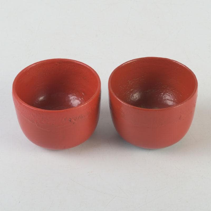 時代漆器　根來塗　梅蒔絵　盃　一對　N　9849