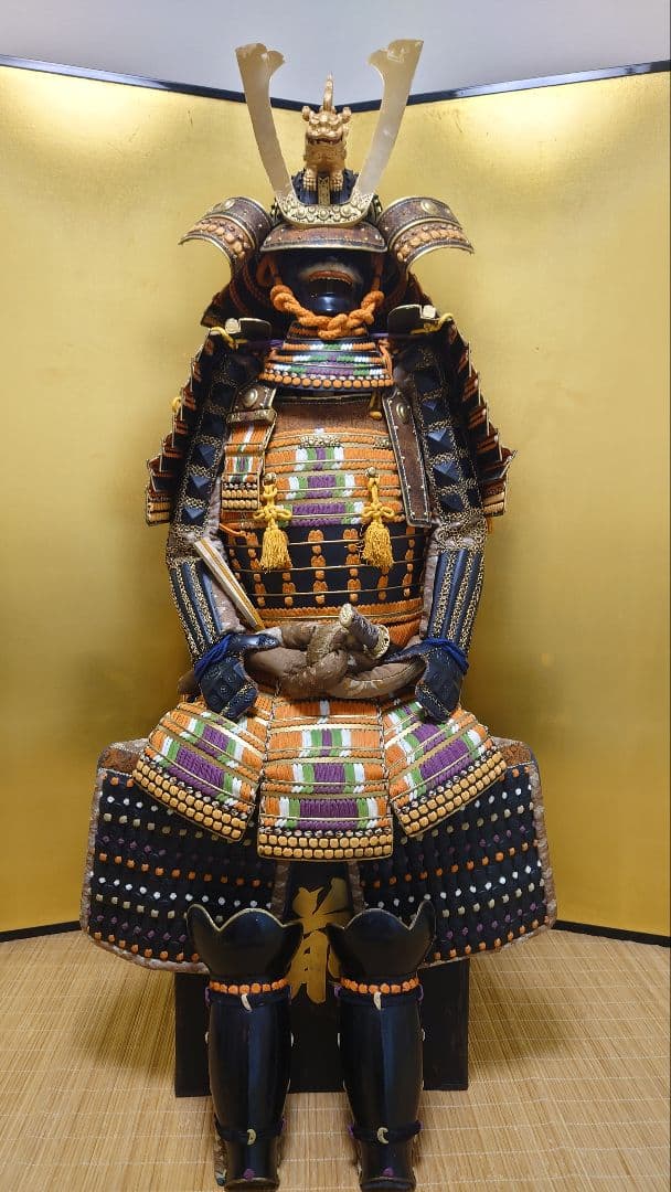 ★☆等身大海老胴沢瀉威半懸二枚胴具足＆鎧通刀＆扇子付☆丸武産業製☆甲冑☆難有☆★