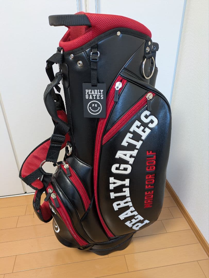​【訳あり特価】パーリーゲイツ キャディバッグ 赤×黒 ネームプレート付