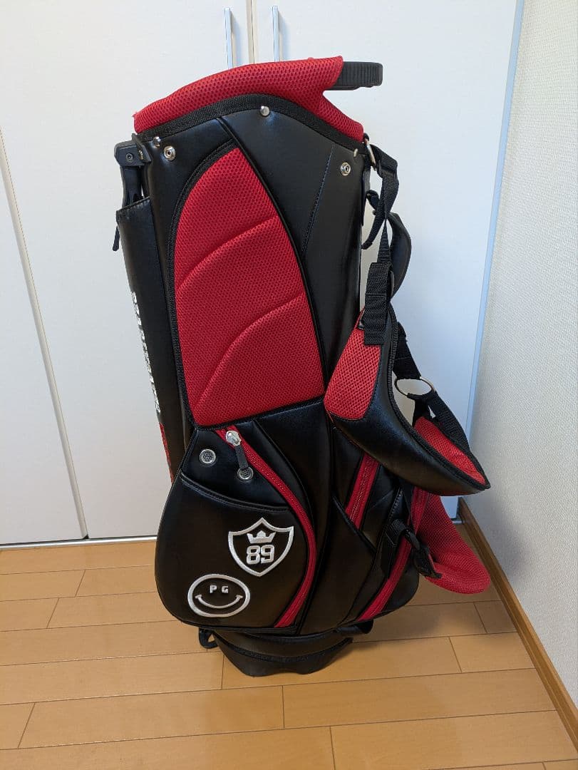​【訳あり特価】パーリーゲイツ キャディバッグ 赤×黒 ネームプレート付
