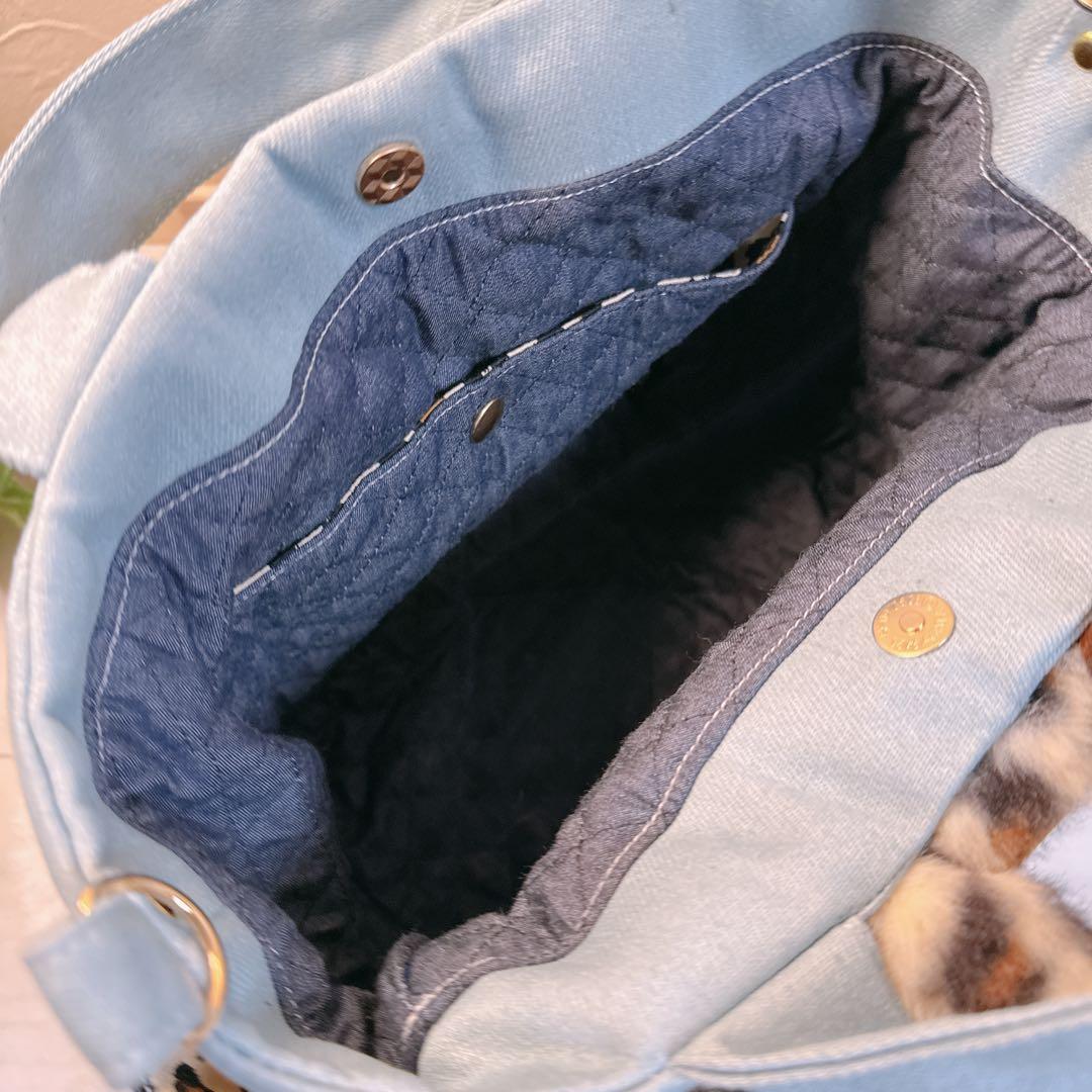 さ*ー様 コヤンイサムチョン♡bigハチワレにゃんこの着ぐるみデニムフリルトート