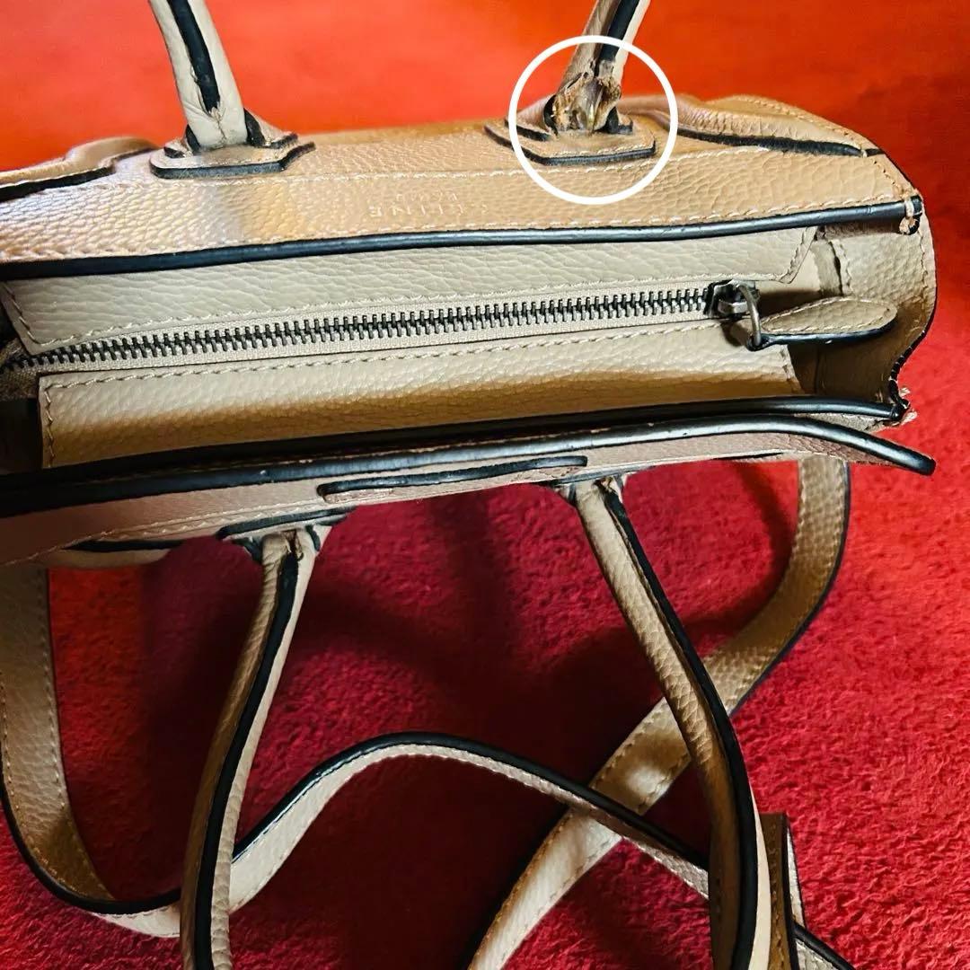 グレー レザー ハンドバッグ ショルダー付 ラゲージナノ ショッパー ベージュ