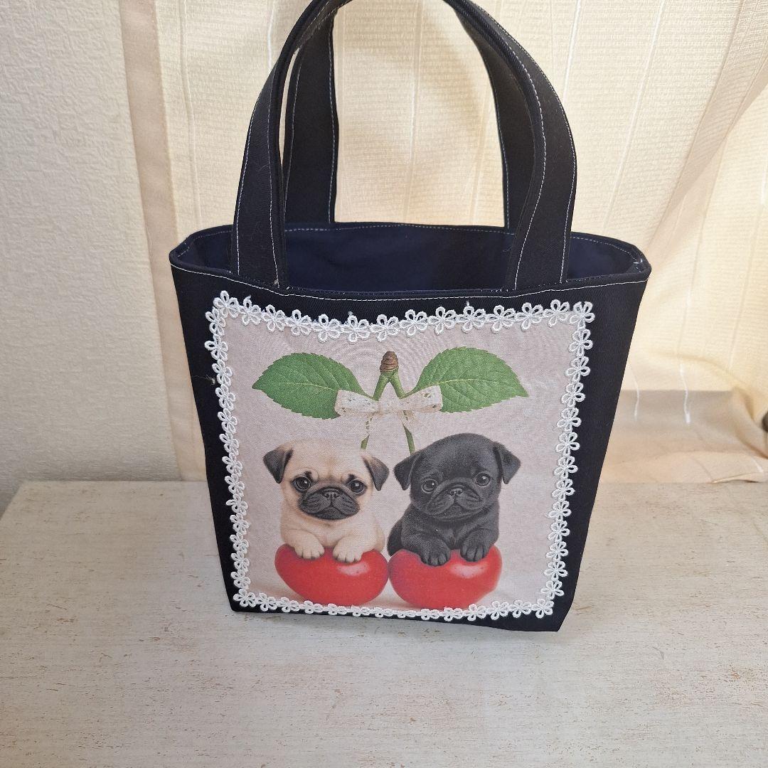 激レアパグパネル生地　ハンドメイド　布バスケット　まちなしバッグ　ミニバック