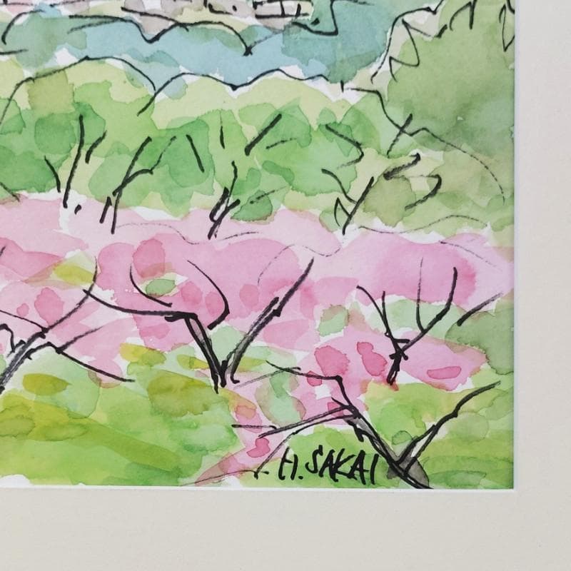 ☆ 境　肇 ☆「白川桃園より札幌岳を望む」水彩画　大衣　新品額！