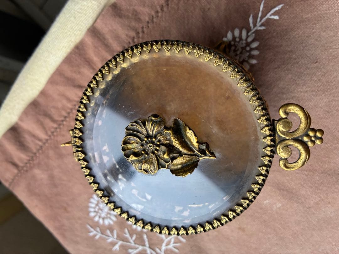 フランス　アンティーク　オルモル　ガラス　ジュエリー　ボックス　真鍮　レア