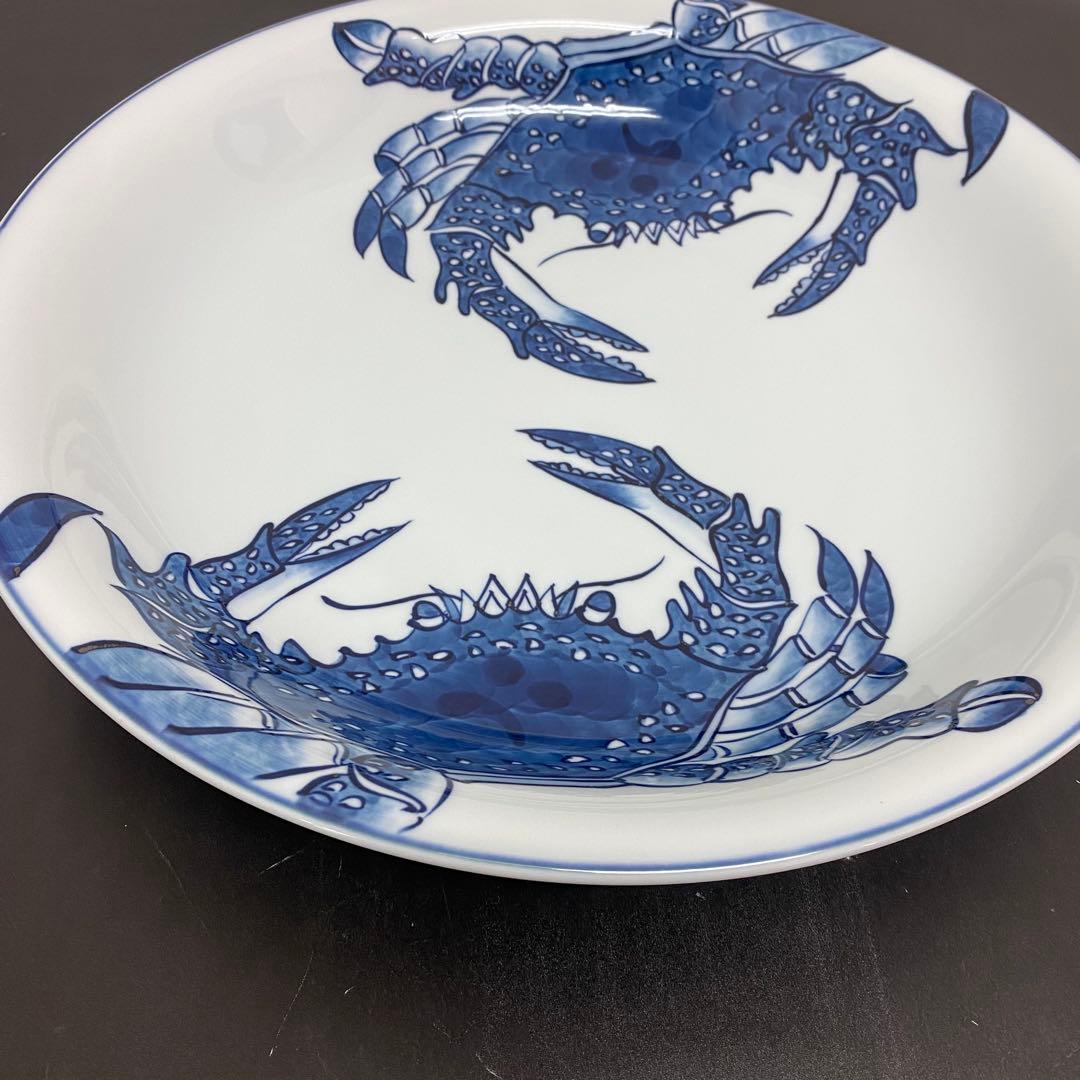 源右衛門　有田焼　染付蟹絵　大皿　飾り皿　36.8cm